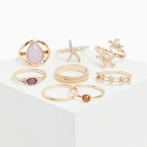 🆕 Gold-tone Turtle Ring Set of 8 Rings